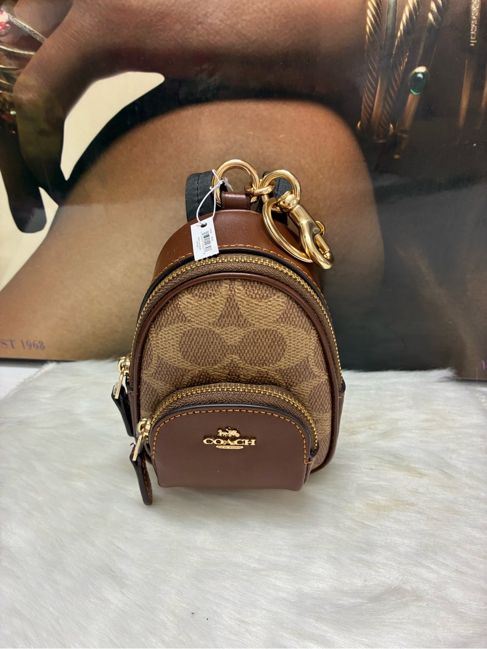 Coach NWT Brown Signature Canvas Mini Backpack Keychain